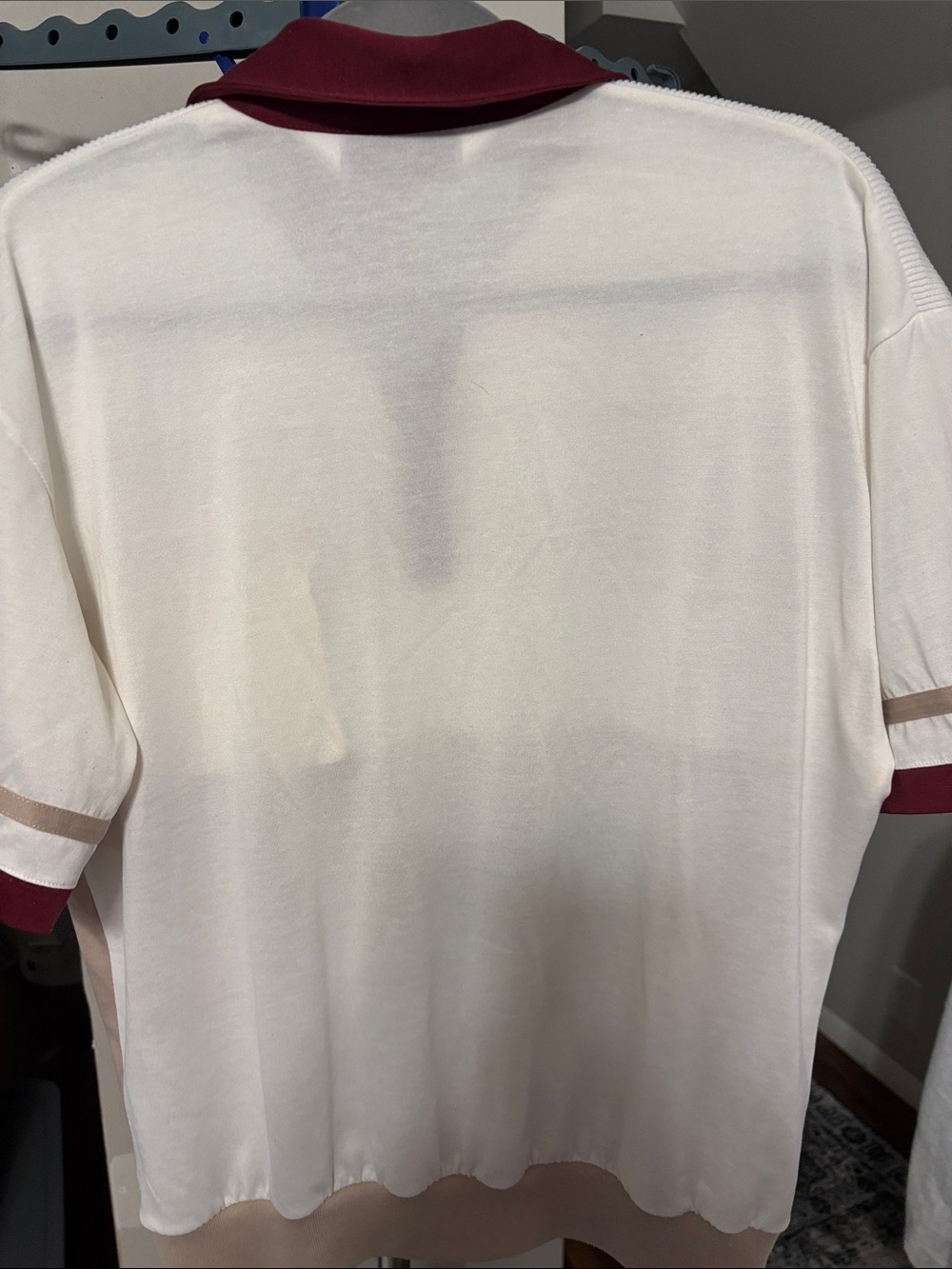 Colorblock Short-Sleeve Polo in White, Beige & Burgundy - Picture 2 of 2